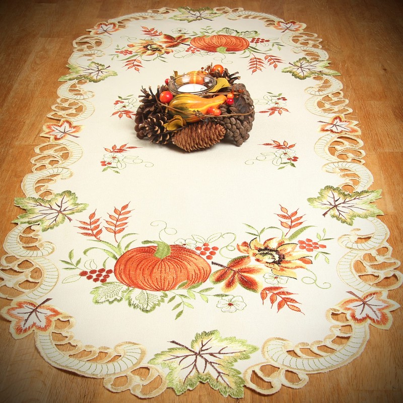 Quinnyshop Pumpkin and Sunflower Embroidery Table Runner 45 x 110