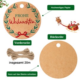 jijAcraft Merry Christmas Pendants, Pack of 100 Christmas Gift Tags, Round Kraft Paper Labels, Brown, 5 cm Paper Tags for Advent Calendar, DIY, Christmas Decoration, Gifts, Packaging