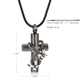 Butterfly Cross Urn Necklace for Ashes Men Women Cremation Jewelry Ashes Pendant for Human Memorial Ash Jewelry (Black)
