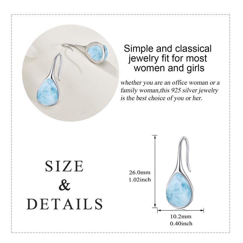 Larimar Drop Earrings for Women 925 Sterling Silver Teardrop Dangle
