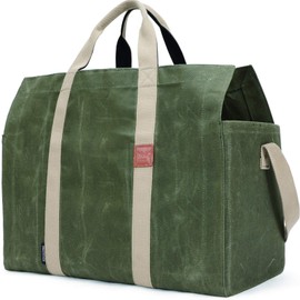 INNO STAGE Free Standing Firewood Log Carrier Tote Bag with Double Straps for Camping or BBQ Barbecue - Green