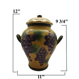 ACK Tuscany Grape Hand Painted Ceramic Cookie Jar with Lid and and Rubber Seal, Food Storage Jar, Kitchen Décor, Snack Storage Container for Cookie, Candy