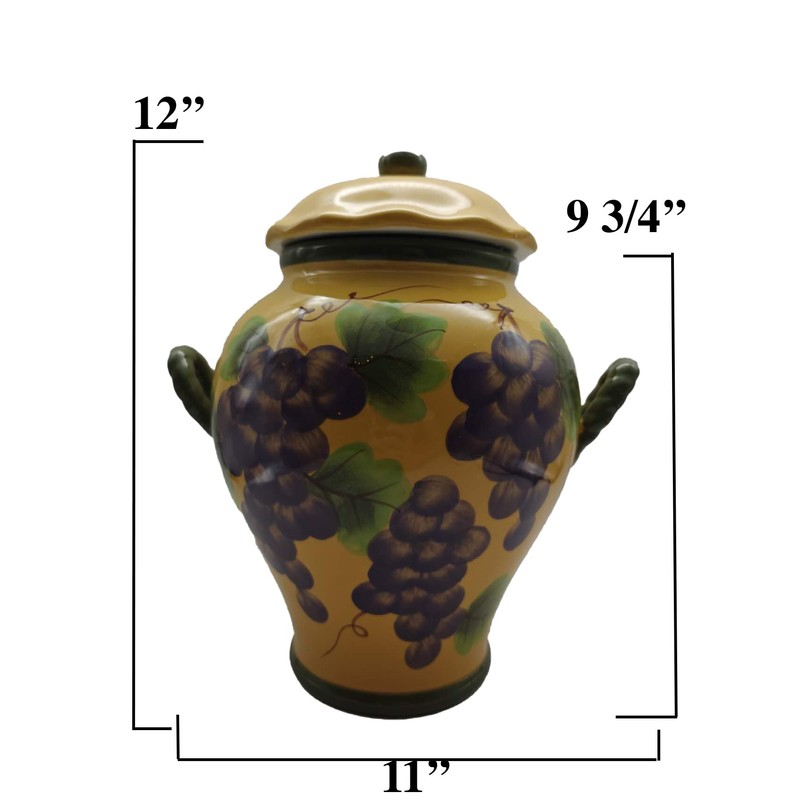 ACK Tuscany Grape Hand Painted Ceramic Cookie Jar with Lid