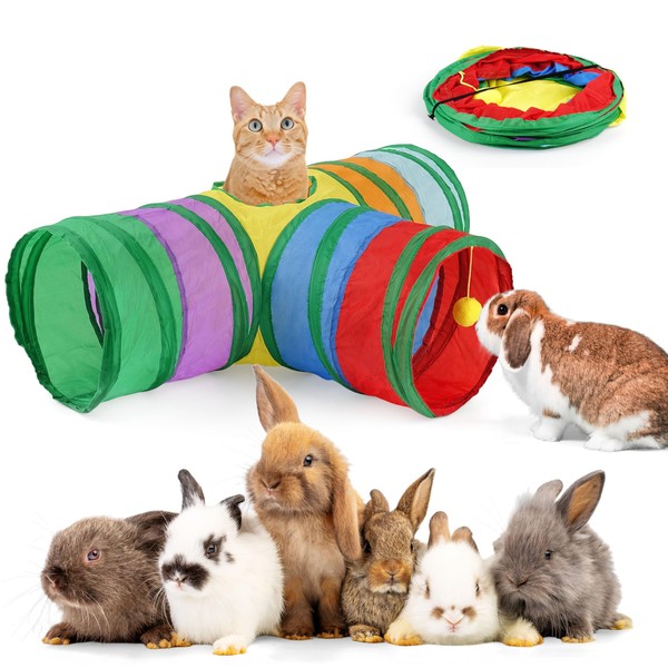 hiimalex 3-Way Rainbow Bunny Tunnel Tubes with Peephole & Hanging