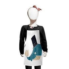 Lunarable Whale Apron, Hipster Fish with Classic Hat Gentleman Grunge Comic Humor Cartoon, Small Apron Bib with Adjustable Ties for Baking Painting, Small Size, Beige Teal Dark Purple