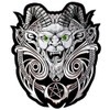 klicnow Horned Devil Embroidered Back Patch (Silver/Green eyes) 29cm x