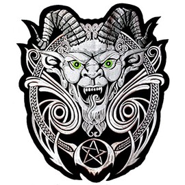 klicnow Horned Devil Embroidered Back Patch (Silver/Green eyes) 29cm x 26cm