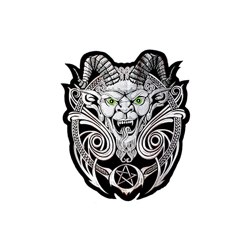 klicnow Horned Devil Embroidered Back Patch (Silver/Green eyes) 29cm x