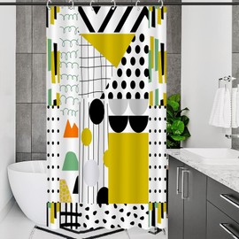 Zussun Stall Bright Geometric Shower Curtain Set Mid Century Modern Shower Curtains for Bathroom Abstract Art Yellow Black White Waterproof Fabric Bath Curtain Decor (Yellow2, 36'' x 72'')