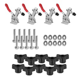 POWERTEC Toggle Clamp and T Track Knob Kit, Woodworking Tools for T Track| 4PK, 300 lbs Holding Capacity, 201B Quick Release Horizontal Clamps & Set of 10 T Track Bolts (72115)