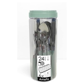 Amefa PAILLE Cutlery Set 24 Pieces | Cutlery Set for 6 People | Stainless Steel Cutlery Dishwasher Safe | Cutlery Colourful Handles in Pastel Green | Cutlery Set