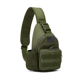 ZHIERNA Tactical Sling Crossbody Backpack with Water Bottle Holder, MOLLE EDC Shoulder Sling Chest Bags with USB Charging Port for Travel Walk(Army Green)