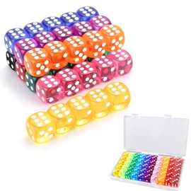 50 Pieces Dice Set 6 Sided 10 Colours Spot Dices with Box, 16mm Round Corner, Pefect for Board Games Dice Gamces Math Teaching
