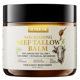 Beef Tallow Balm for Skin: Grass-Fed With Honey & Beeswax - Non-Greasy Moisturizing - For Sensitive Moms with Babies in Daily Moisturizer - Skin Care for Dry Skin - Light Scent - 2oz