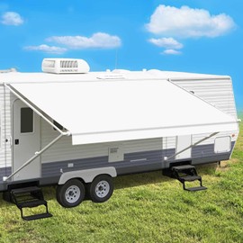 Leaveshade RV Awning Fabric Replacement Camper Trailer Awning Fabric Super Heavy Vinyl Coated Polyester 9'3''(Fit for 10' Awning)-White