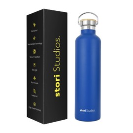 Stori Studios Vacuum Insulated Metal Water Bottle Blue 1000 ml(33oz), Stainless Steel Water Bottle, BPA Free Standard Mouth Flask, Double Wall Insulated Water Bottles for Travel, Work & Gym