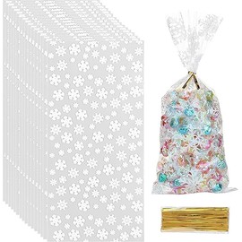 Totelux Christmas Snowflakes Cellophane Bags 100PCS Clear Plastic Goodie Bags Winter Snowflakes Treat Bags with Ties for Cookies Candy Gift Wrap Christmas Party Favor Supplies