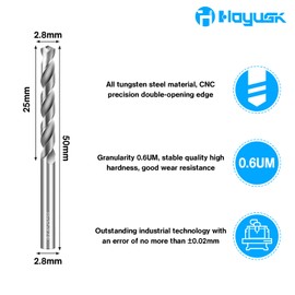 2.8mm Drill Bits Solid Carbide Drill Bits, Metric Drill Bit Set, Tungsten Carbide Drill Bit Set for Stainless Steel Hardened Steel Cast Iron Alloy Copper, 5 Pcs