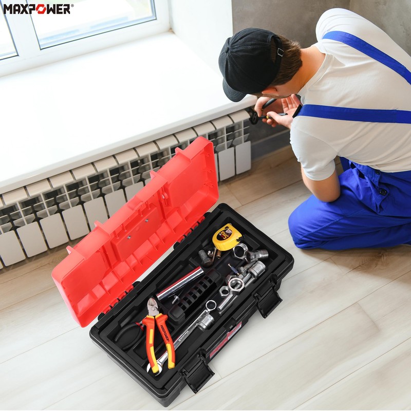 MAXPOWER 17 inch Tool Box, Small Plastic Toolbox with Handle,