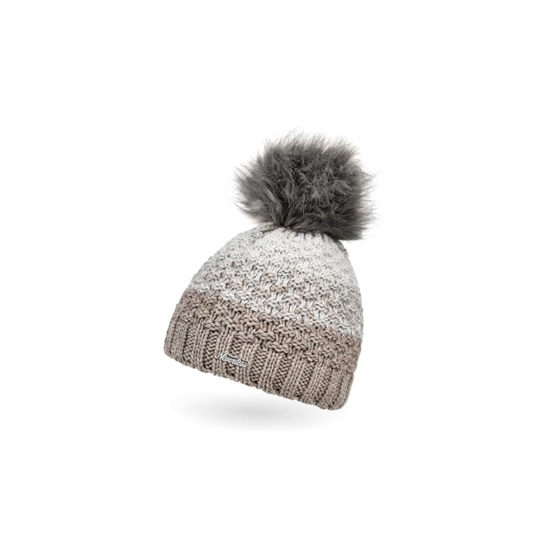 Neverless Women's Knitted Hat Lined Fleece Lining Fur Pom Faux