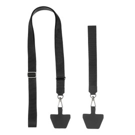 PATIKIL Smart Phone Lanyard, 2Pcs Adjustable Crossbody Cell Phone Neck Strap Lanyard with Wrist Strap and 2 Patches for Most Smartphones ID Badges Keychain, Black