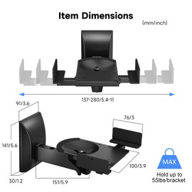 Suptek Speaker Wall Mounts - Dual Speaker Stands for Surround Sound, Universal Bracket, Tilt Swivel Shelves Up to 55lbs (Black, 2 Pack)