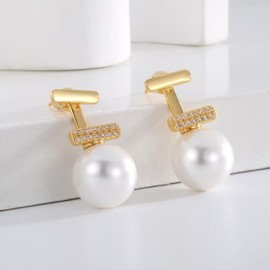 HUGE SWAN Pearl Earrings Jackets for Women Trendy, 13mm Pearl Drop Earrings with S925 Sterling Silver Pins, 18K Gold Plated Shell Pearl Drop Earring Jewelry for Gift, Christmas Wedding Anniversary
