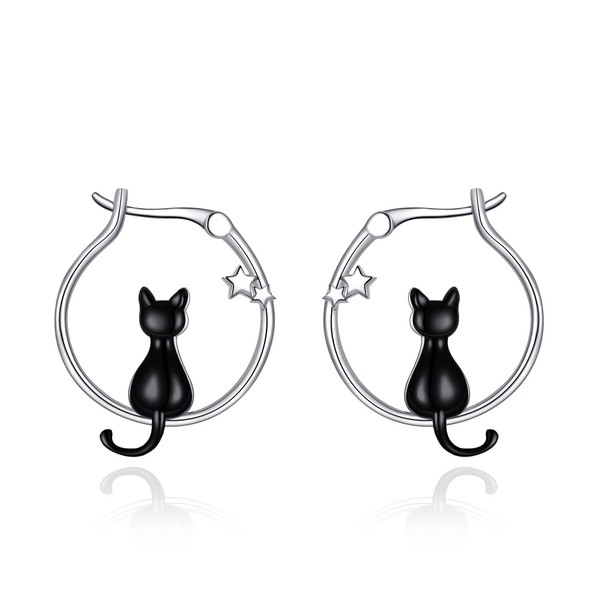 Cat Hoop Earrings for Women 925 Sterling Silver Cute Animal