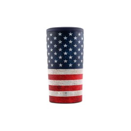 Yukon Outfitters 4-in-1 Drink Cooler & Tumbler, Stainless Steel Non-Slip Universal Drink Beverage Cooling 14oz Insulated Tumbler Cup, Fits Most 12oz Standard & Slim Cans, Bottles, USA Flag