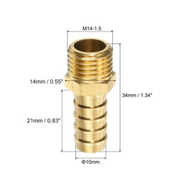 sourcing map 5Pcs Brass Hose Barb Fittings Metric M14-1.5 Male to Barb Fit Hose ID 10mm Barbed Pipe Fitting Adapter Connector for Water Fuel Air