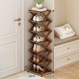 YYW Bamboo Shoe Rack for Entryway,Installation-Free and Foldable Vertical Shoe Storage Organizer,Free Standing Shoe Racks Shelf Closet Shoe Organizer for Living Room (Tawny-7 Layers)