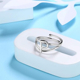 Initial Letter Open Ring Adjustalbe 925 Sterling Silver Alphabet Band Ring Monogram Name Jewelry Women Gilrs Boho Ring Jewelry FR0015P