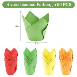 Tulip Muffin Cases Paper, Pack of 200 Cupcake Baking Cups Muffin Cases Paper Cupcake Wrapper Paper Tulips Muffin Cases Made of Paper for Party Wedding Birthday