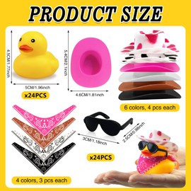 24 Sets Disco Cowboy Rubber Ducks with Scarf Hat and Sunglasses Mini Bath Duck Toys for Birthday Swimming Party Gift Favor Decorations