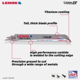 Lenox Tools 2014224 9" 8TPI LAZER Ct 9108RCT Reciprocating Saw Blade 1PK