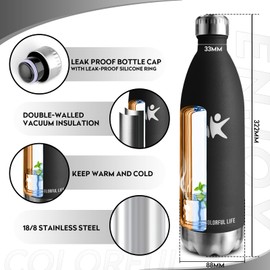 KollyKolla Stainless Steel Drinking Bottle, 1 L, Vacuum-Insulated Thermos Flask, Leakproof, BPA-Free, Suitable for Carbonated Drinks, for University, School, Office, Sports, Travel, Yoga