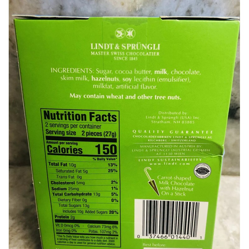 Lindt Carrots, Solid Milk Chocolate Blended W/ Hazelnut:1.9oz