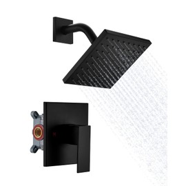 Fekivasy Matte Black Shower Faucet Set - 6 Inch Black Shower Head and Handle Set, Wall Mount Rain Shower Valve and Trim Kit, Black Shower Hardware System Sets with Brass Shower Valve for Bathroom