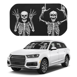 CZLBTFTP Funny Skeleton Car Windshield Sun Shade Umbrella, Car Windshield Sunshades Cover with 360° Rotation Bendable Handle, Foldable Sun Shade for Most Vehicles