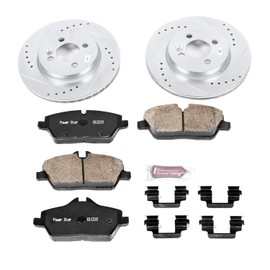 Power Stop K6739 Front Z23 Carbon Fiber Brake Pads with Drilled & Slotted Brake Rotors Kit and 1 Front Sensor Wire For Mini Cooper 2011-2015 [Model Specific]