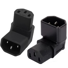IEC 320 C14 to C13 Right Angle AC Adapter, tunghey IEC 3Pole Male to Female 90Degree Up and Down Angle AC Converter, C14 to C13 Up Angle AC Adapter, Black Color (up and Down) 2Pack