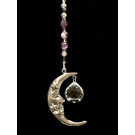 Moon Rear View Mirror Crystal Car Charm,Mr. Moon Gemstone Sun Catchers, Celestial Moon Window Sun Catcher,Crystal Ball Prism Suncatcher,Feng Shui Rainbow Maker