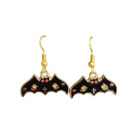 Gold Gothic Skull Ghost Earrings – Vintage Steampunk-Inspired Dangles – Grunge Occult Style for Women & Teens (Black Bat)