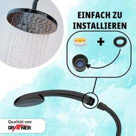 Grafner Flow Limiter Set 1/2 Inch, Up to 80% Water Saving, 9-Piece Set, Adjustable 4-12 Litres, Black, Solid Brass, Saving Insert, Water Limiter Set, Water Saver Flow Limiter