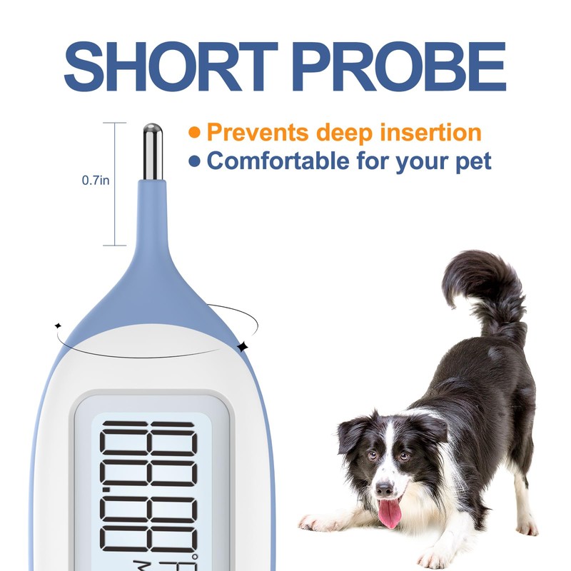Pet Thermometer, Friendly Short Probe,Comfort Flexible,10-Sec Reading, Rectal Thermometer for
