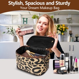Women's Cosmetic Bag, Square Toiletry Bag, Travel Toiletry Bag, Men & Women, Compact Portable Cosmetic Bag for Boys & Girls, Make Up Bag Organiser with Handle, Leopard pattern, Fashion