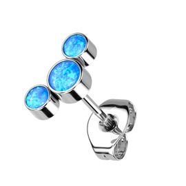 Paula & Fritz® Push-In Ohr-Stecker Silber 3 Opal-e Blau Halbmond 9,24-mm Groß Titan-ium Grade 23 Butterfly-Back Ohr-Ring Kombinierbar Threadless Press