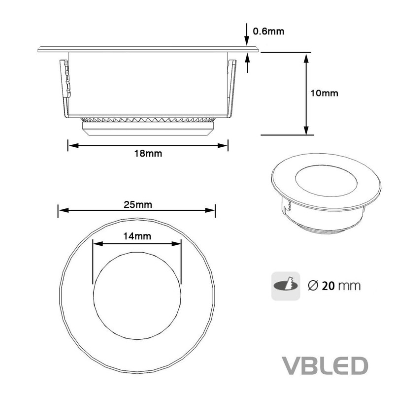 VBLED LED Mini Recessed Floor Light, Bathroom Recessed Light, Stainless