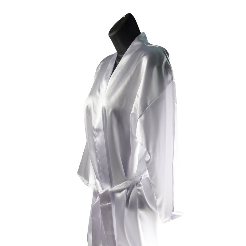 Womens Short Kimono Solid Satin Lounge Robe (3XL/4XL, White w