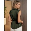 Women's Satin Wrap Blouse Dark Green Collared Sleeveless Tie Waist